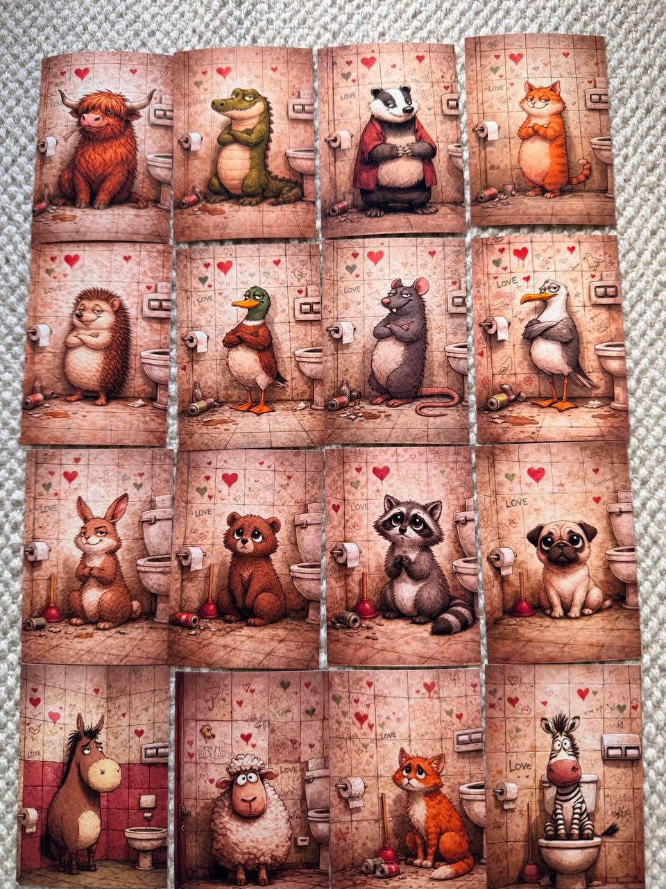 Funny Animal Bathroom Stickers Set of 16, Humorous Cute Animal Stickers, Handmade in UK, Scrapbooking, Journal, Planner Decor