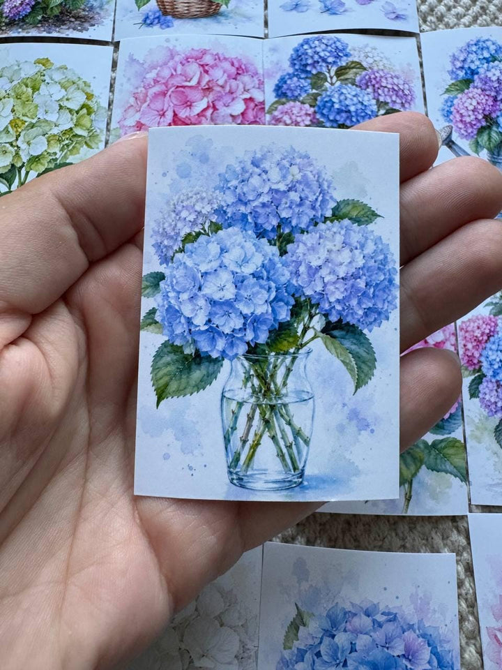 Hydrangea Flower Stickers Set of 16, Watercolor Botanical Floral Stickers, Handmade in UK, Journal Scrapbook Planner Decor Gift