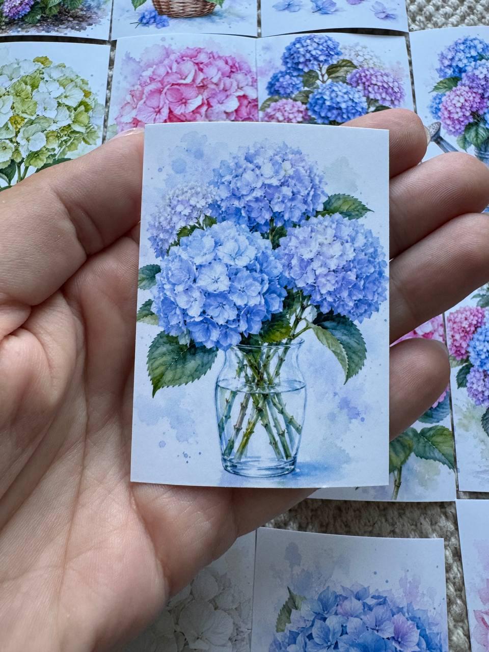Hydrangea Flower Stickers Set of 16, Watercolor Botanical Floral Stickers, Handmade in UK, Journal Scrapbook Planner Decor Gift