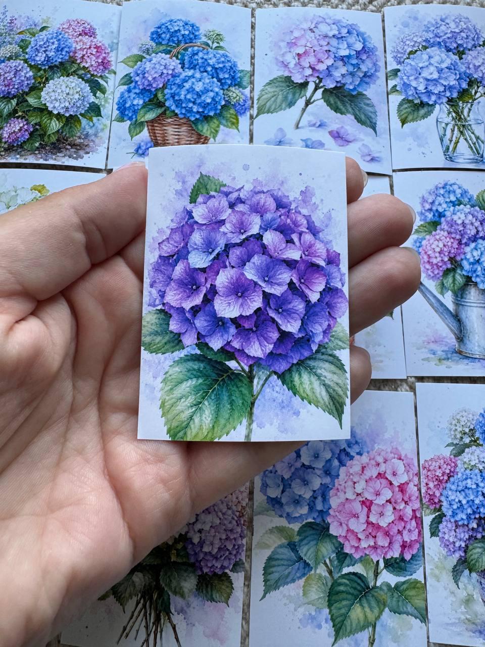 Hydrangea Flower Stickers Set of 16, Watercolor Botanical Floral Stickers, Handmade in UK, Journal Scrapbook Planner Decor Gift