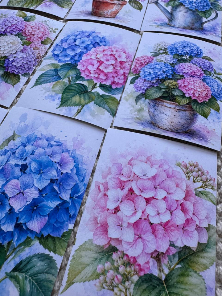 Hydrangea Flower Stickers Set of 16, Watercolor Botanical Floral Stickers, Handmade in UK, Journal Scrapbook Planner Decor Gift