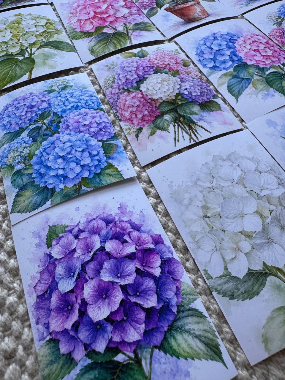 Hydrangea Flower Stickers Set of 16, Watercolor Botanical Floral Stickers, Handmade in UK, Journal Scrapbook Planner Decor Gift