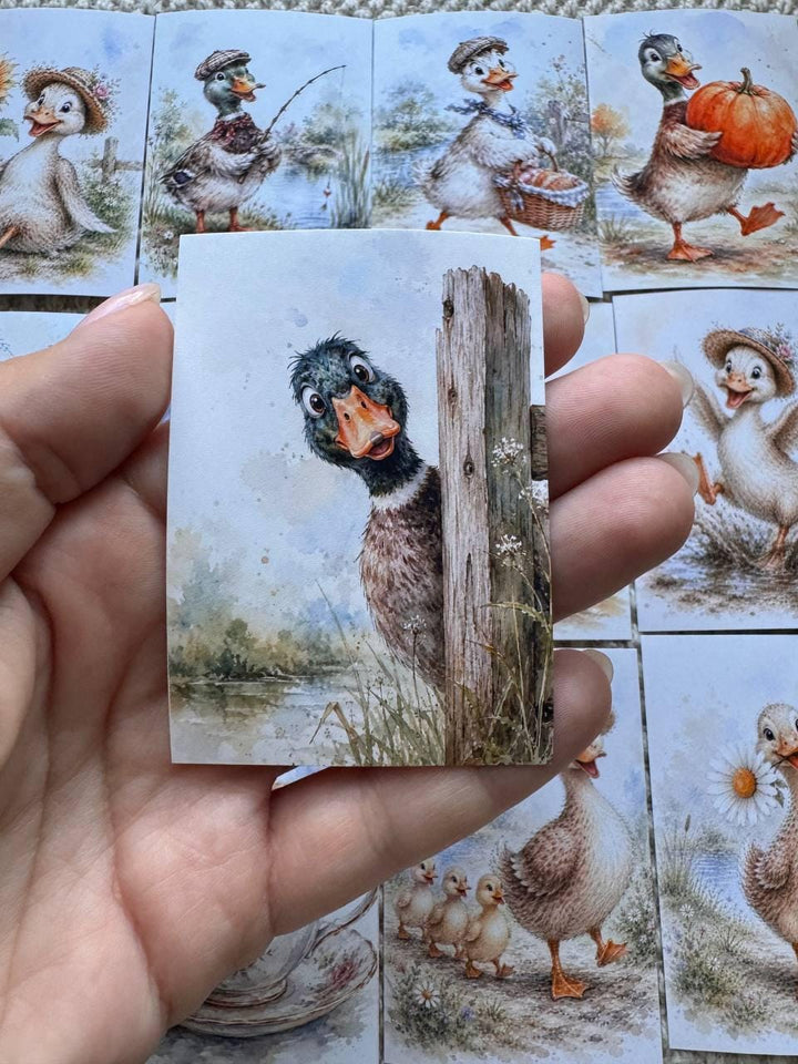 Cute Duck Stickers Set of 16, Watercolor Duckling Stickers, Handmade in UK, Scrapbook Journal Planner Decor, Cottagecore Gift