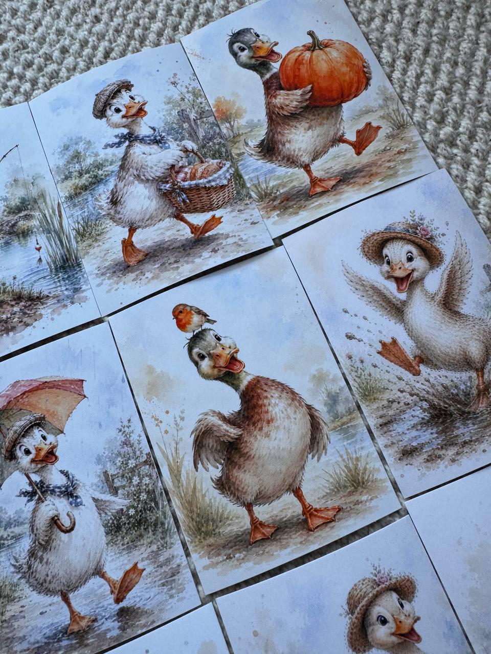 Cute Duck Stickers Set of 16, Watercolor Duckling Stickers, Handmade in UK, Scrapbook Journal Planner Decor, Cottagecore Gift