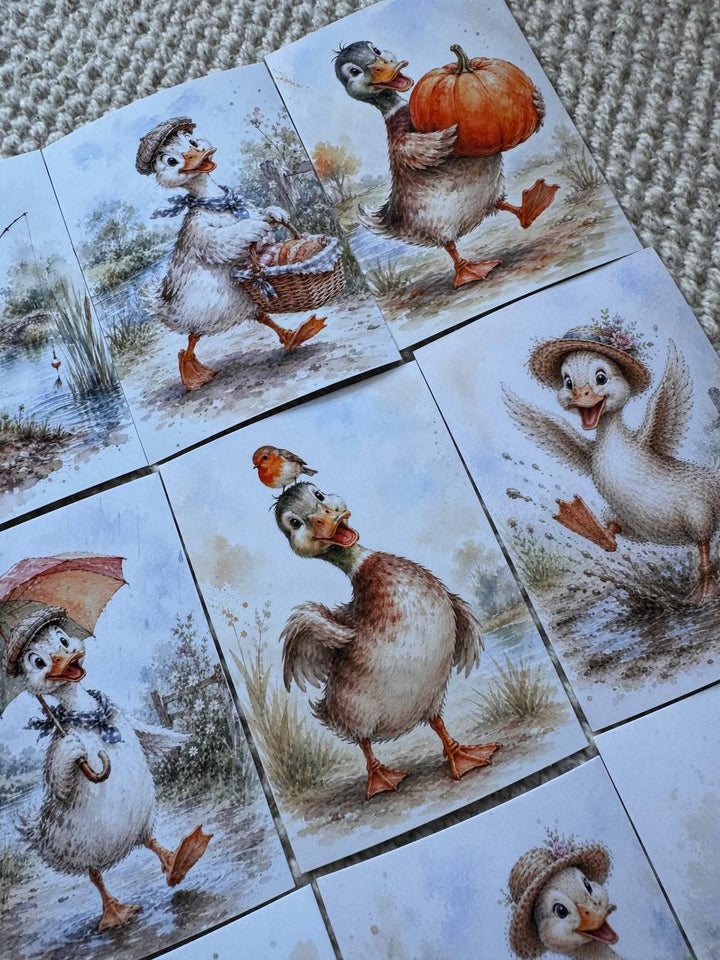 Cute Duck Stickers Set of 16, Watercolor Duckling Stickers, Handmade in UK, Scrapbook Journal Planner Decor, Cottagecore Gift