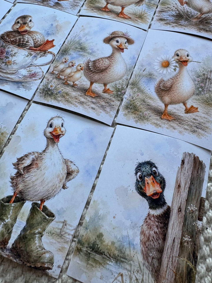 Cute Duck Stickers Set of 16, Watercolor Duckling Stickers, Handmade in UK, Scrapbook Journal Planner Decor, Cottagecore Gift