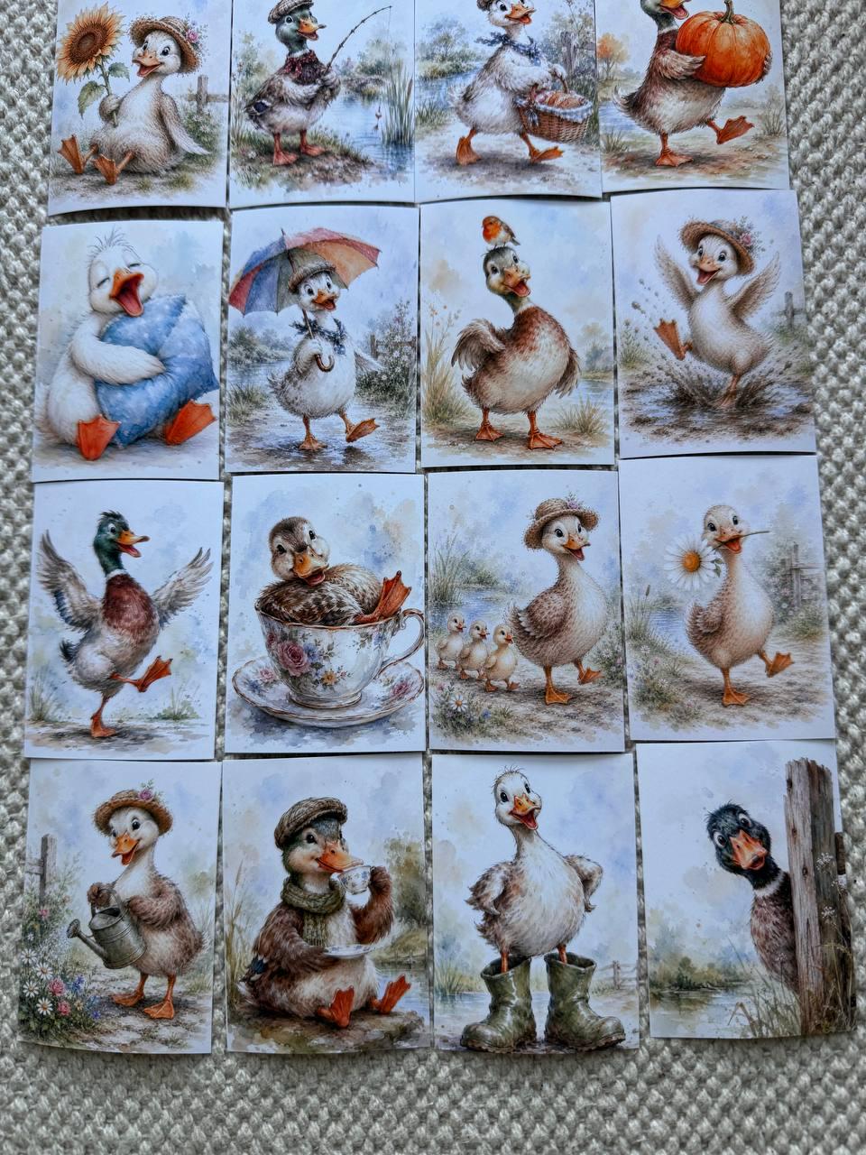 Cute Duck Stickers Set of 16, Watercolor Duckling Stickers, Handmade in UK, Scrapbook Journal Planner Decor, Cottagecore Gift