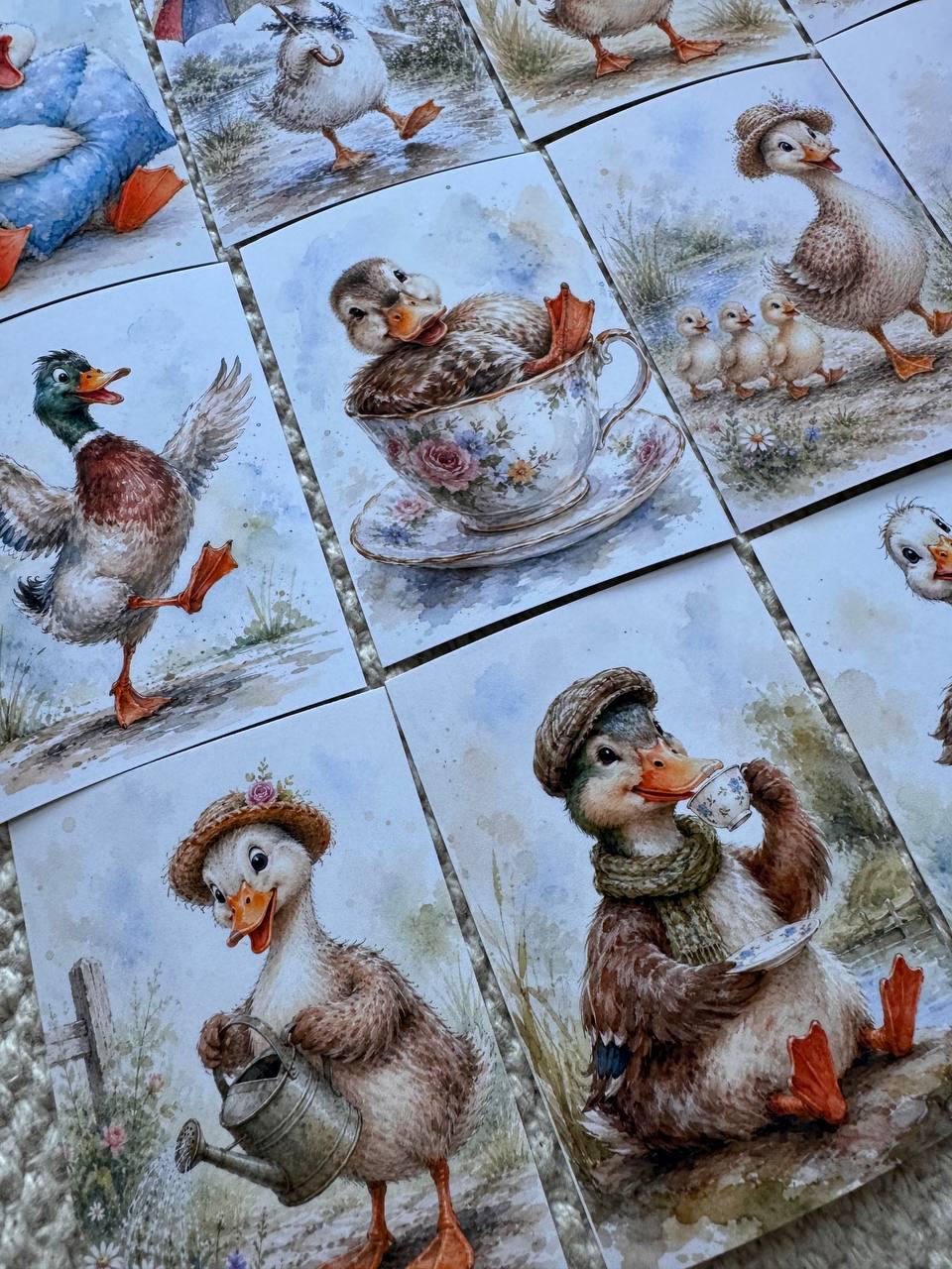 Cute Duck Stickers Set of 16, Watercolor Duckling Stickers, Handmade in UK, Scrapbook Journal Planner Decor, Cottagecore Gift
