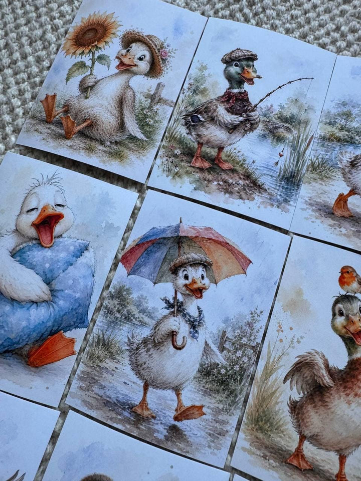 Cute Duck Stickers Set of 16, Watercolor Duckling Stickers, Handmade in UK, Scrapbook Journal Planner Decor, Cottagecore Gift