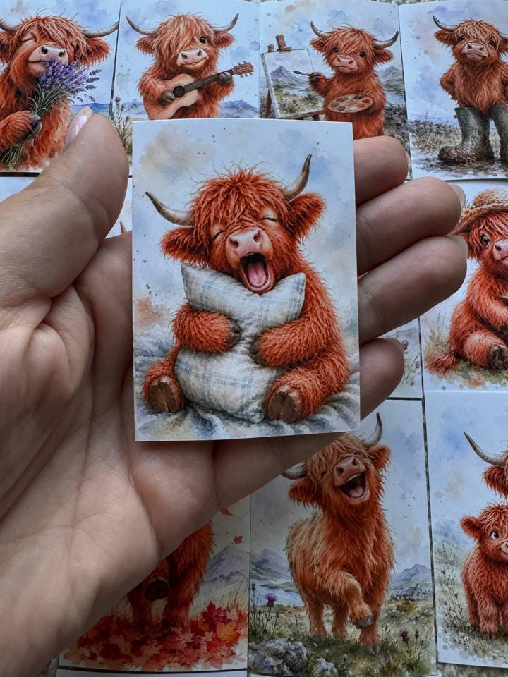 Highland Cow Stickers Set of 16, Cute Scottish Cow Watercolor Stickers, Handmade in UK, Junk Journal Scrapbook Planner Decor Gift