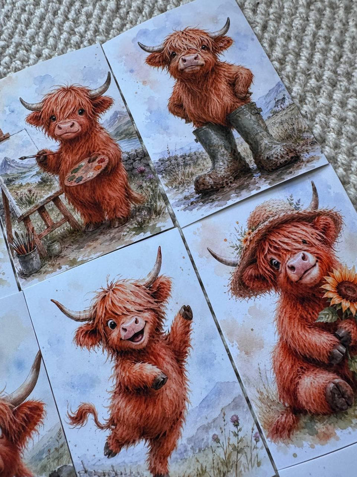 Highland Cow Stickers Set of 16, Cute Scottish Cow Watercolor Stickers, Handmade in UK, Junk Journal Scrapbook Planner Decor Gift