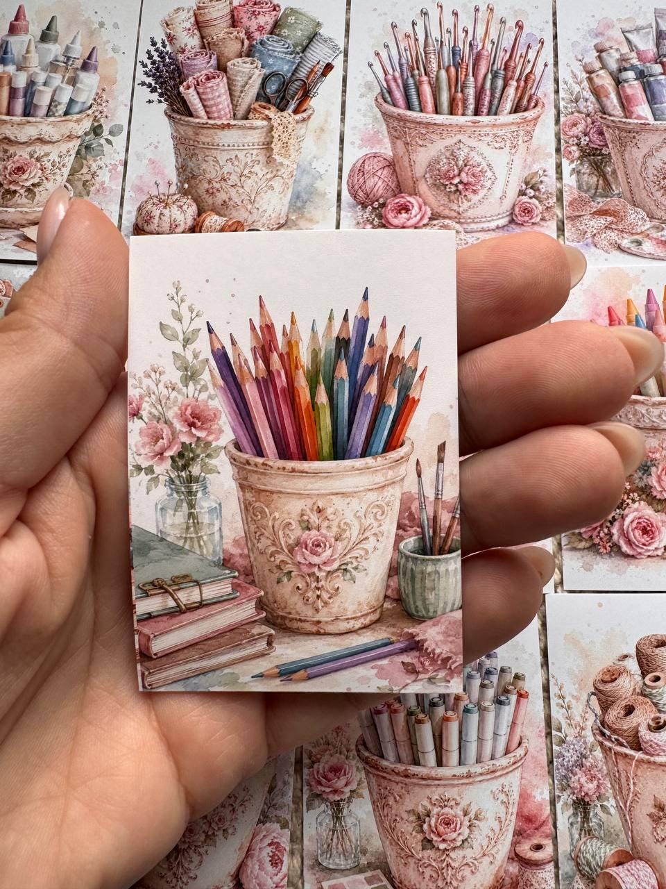 Vintage Craft Supply Stickers Set of 16, Watercolor Art & Sewing Stickers, Scrapbooking, Junk Journal, Handmade in the UK