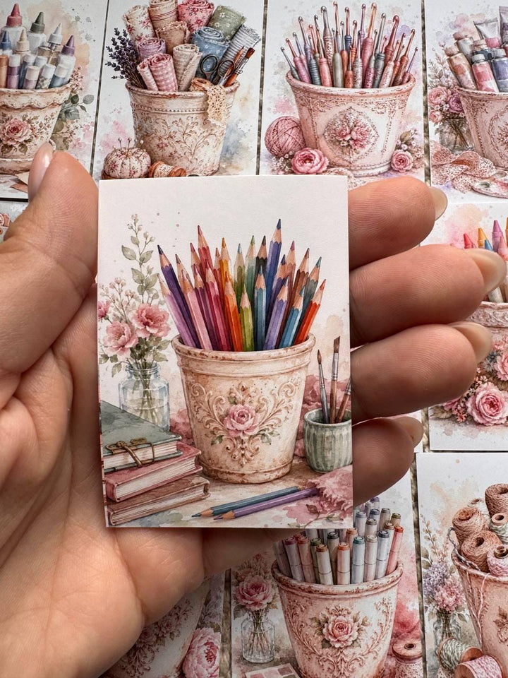 Vintage Craft Supply Stickers Set of 16, Watercolor Art & Sewing Stickers, Scrapbooking, Junk Journal, Handmade in the UK
