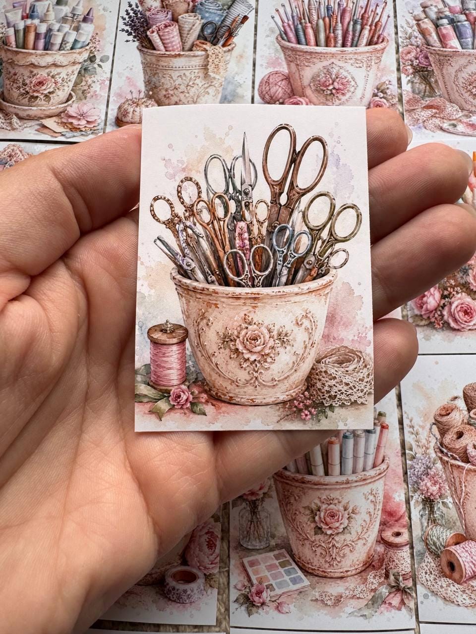 Vintage Craft Supply Stickers Set of 16, Watercolor Art & Sewing Stickers, Scrapbooking, Junk Journal, Handmade in the UK
