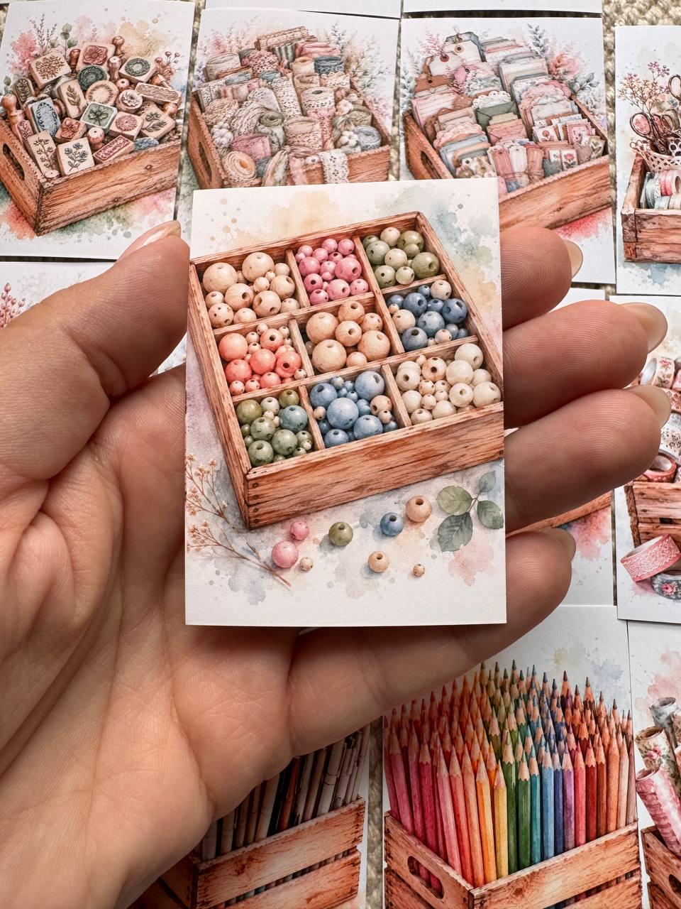 Vintage Craft Supply Stickers Set of 16, Watercolor Scrapbooking & Sewing Supplies, Junk Journal, Handmade in the UK Decor