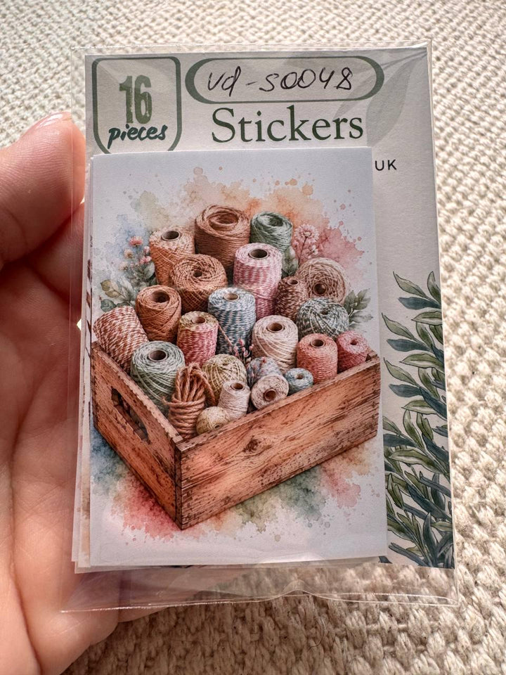 Vintage Craft Supply Stickers Set of 16, Watercolor Scrapbooking & Sewing Supplies, Junk Journal, Handmade in the UK Decor