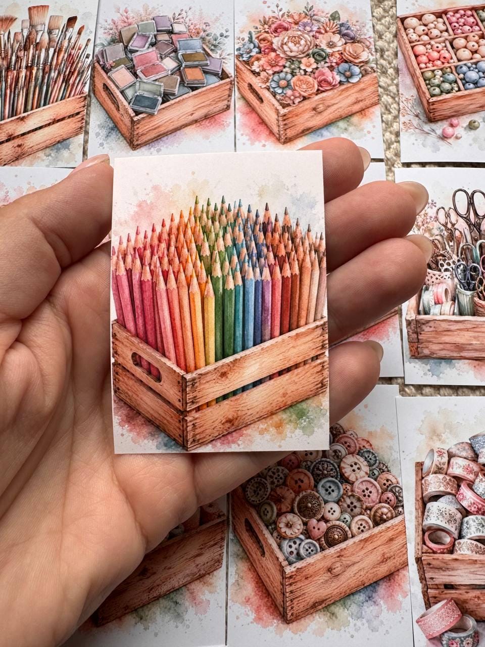 Vintage Craft Supply Stickers Set of 16, Watercolor Scrapbooking & Sewing Supplies, Junk Journal, Handmade in the UK Decor