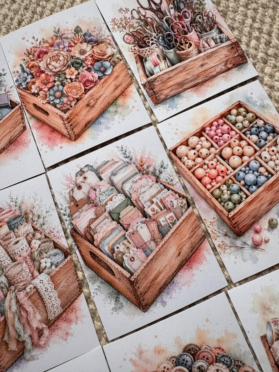 Vintage Craft Supply Stickers Set of 16, Watercolor Scrapbooking & Sewing Supplies, Junk Journal, Handmade in the UK Decor