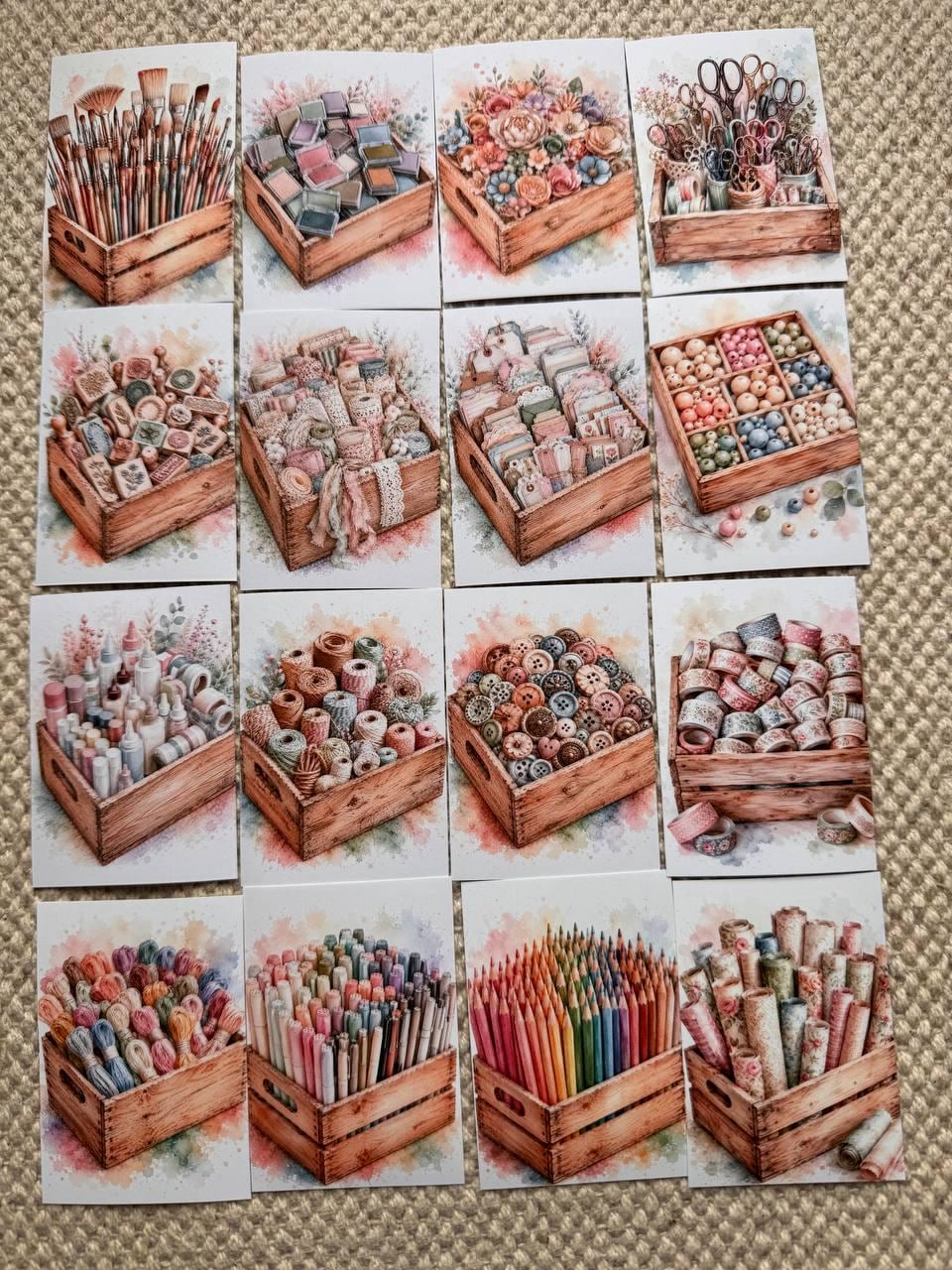 Vintage Craft Supply Stickers Set of 16, Watercolor Scrapbooking & Sewing Supplies, Junk Journal, Handmade in the UK Decor