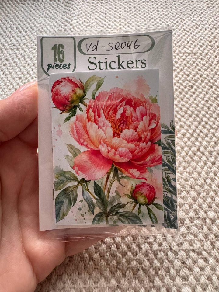 Peony Flower Stickers Set of 16, Watercolor Floral Stickers, Pink Peonies for Junk Journal, Scrapbook, Handmade in the UK Decor