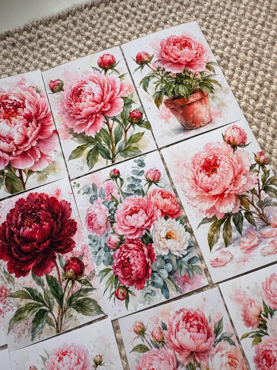 Peony Flower Stickers Set of 16, Watercolor Floral Stickers, Pink Peonies for Junk Journal, Scrapbook, Handmade in the UK Decor