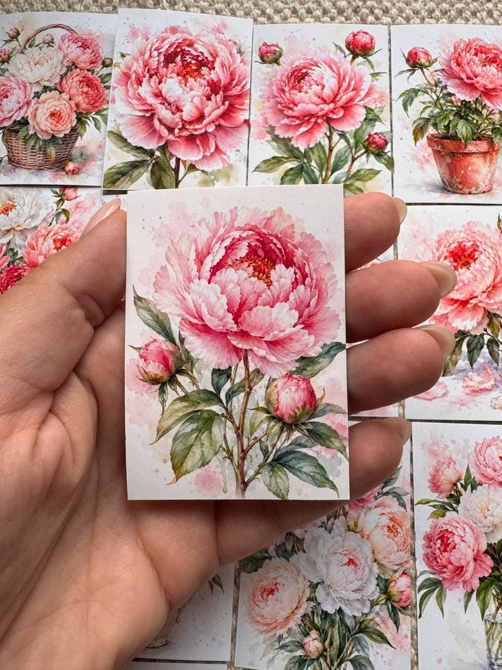 Peony Flower Stickers Set of 16, Watercolor Floral Stickers, Pink Peonies for Junk Journal, Scrapbook, Handmade in the UK Decor/vd-s0046