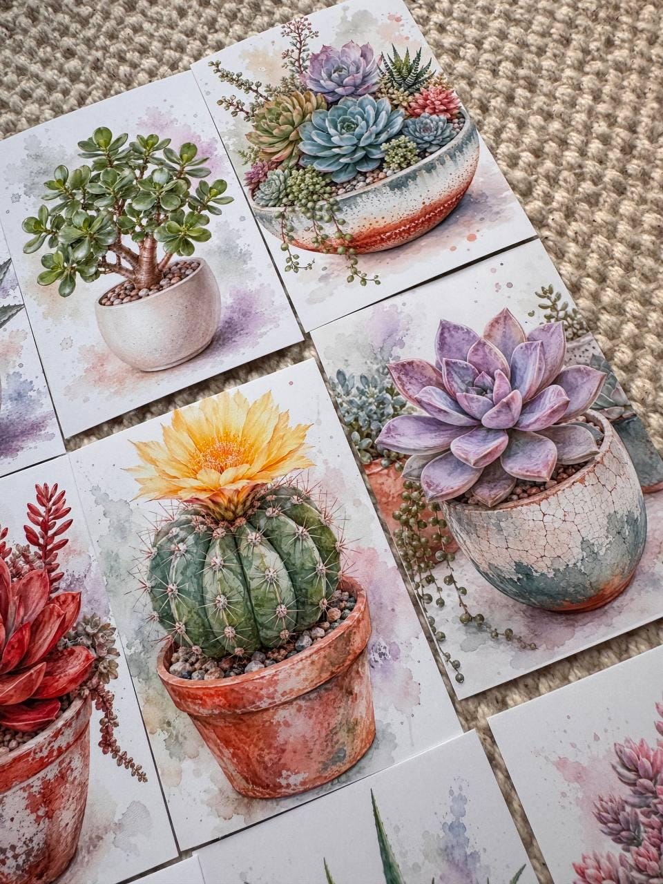 Succulent Stickers Set of 16, Watercolor Cactus & Succulent Stickers, Botanical Planner Stickers, Handmade in the UK, Journal Decor