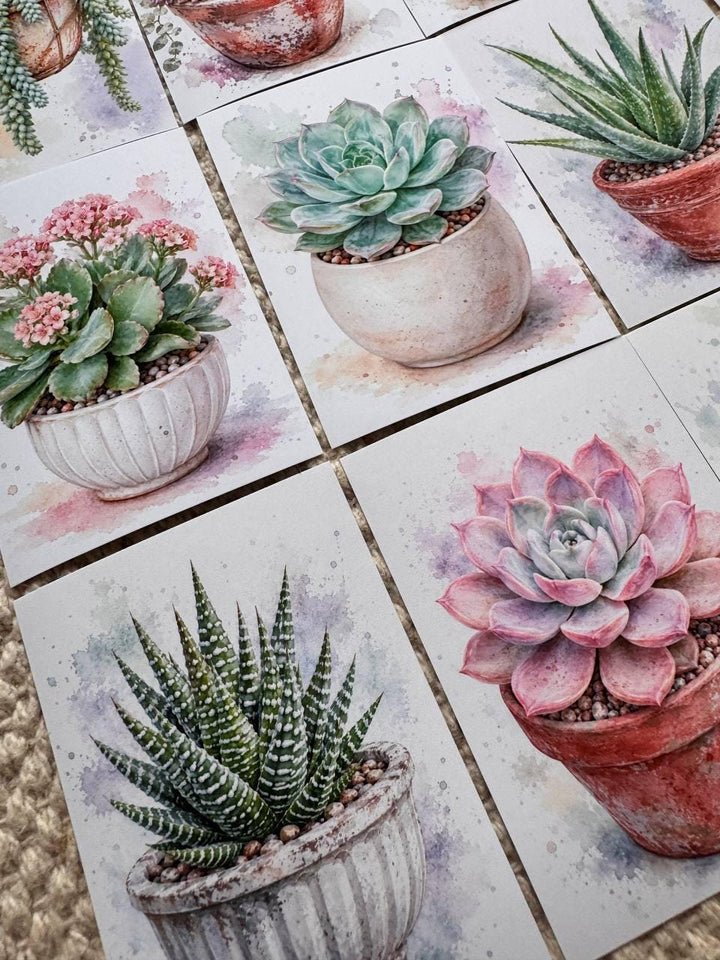 Succulent Stickers Set of 16, Watercolor Cactus & Succulent Stickers, Botanical Planner Stickers, Handmade in the UK, Journal Decor