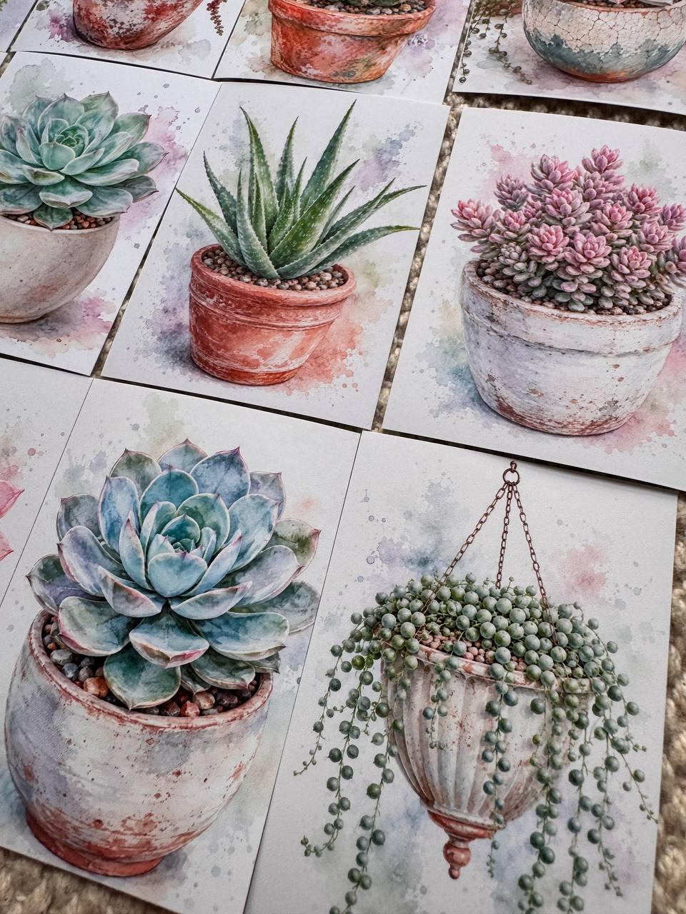 Succulent Stickers Set of 16, Watercolor Cactus & Succulent Stickers, Botanical Planner Stickers, Handmade in the UK, Journal Decor