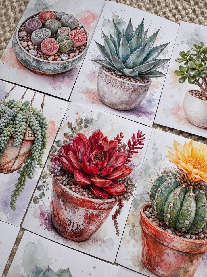 Succulent Stickers Set of 16, Watercolor Cactus & Succulent Stickers, Botanical Planner Stickers, Handmade in the UK, Journal Decor