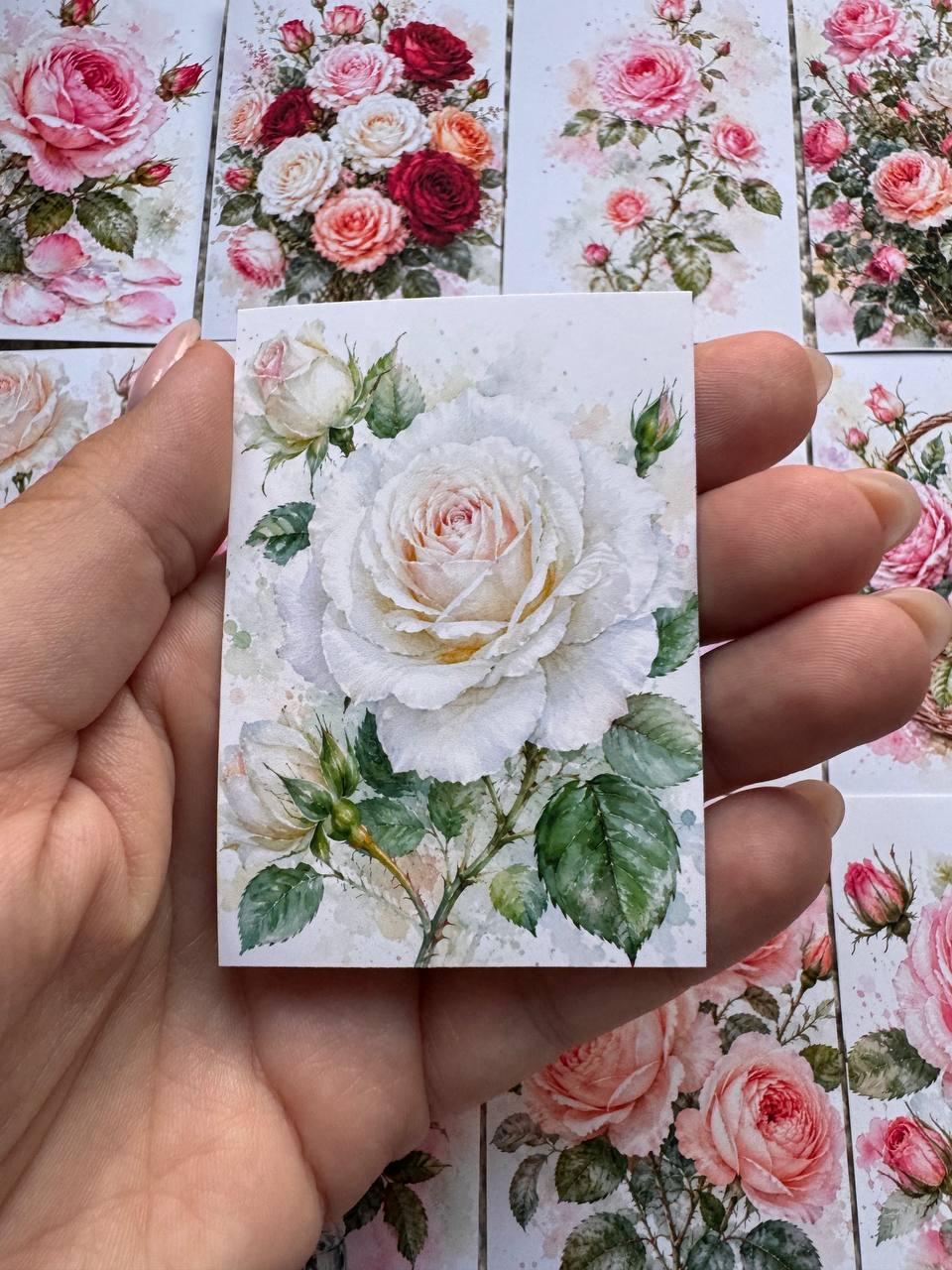 Rose Stickers Set of 16, Watercolor Rose Stickers, Floral Journal Stickers, Botanical Scrapbook Stickers, Handmade in the UK