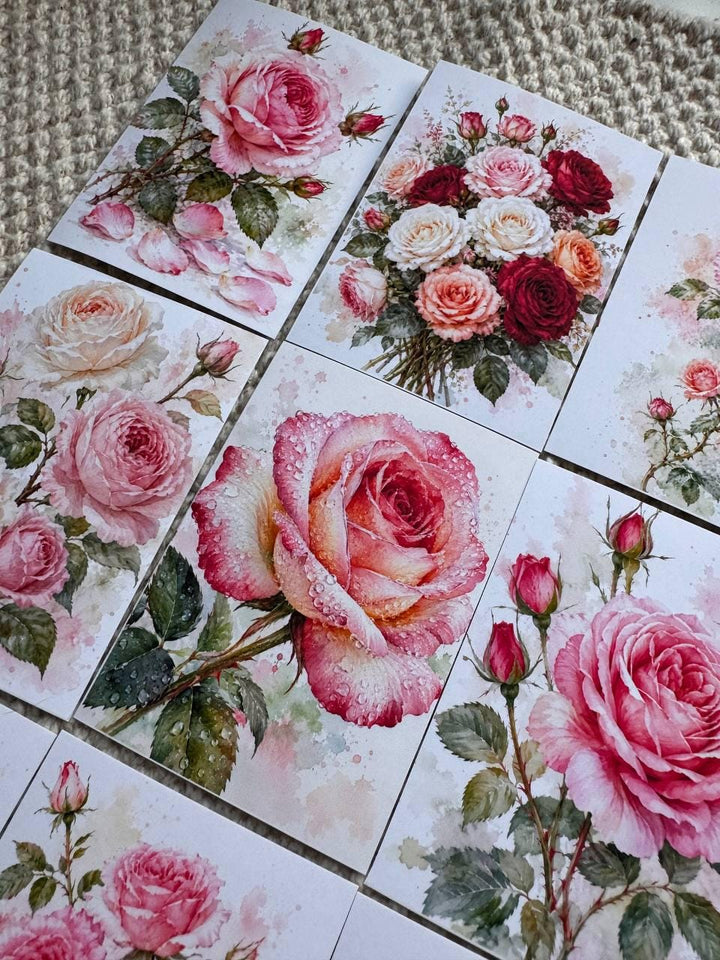 Rose Stickers Set of 16, Watercolor Rose Stickers, Floral Journal Stickers, Botanical Scrapbook Stickers, Handmade in the UK
