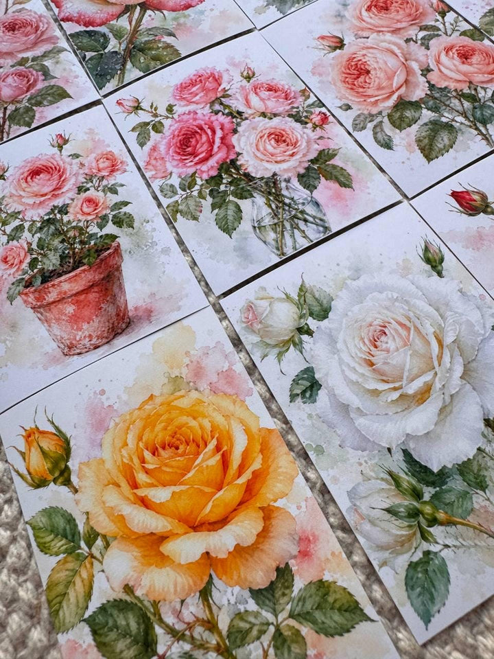 Rose Stickers Set of 16, Watercolor Rose Stickers, Floral Journal Stickers, Botanical Scrapbook Stickers, Handmade in the UK
