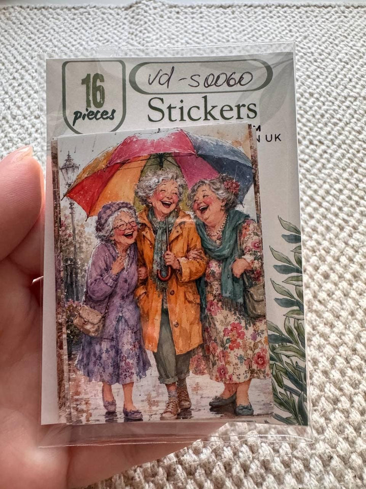 Vintage Friendship Stickers Set of 16, Happy Grandmas Watercolor Stickers, Junk Journal, Scrapbook, Handmade in the UK Decor