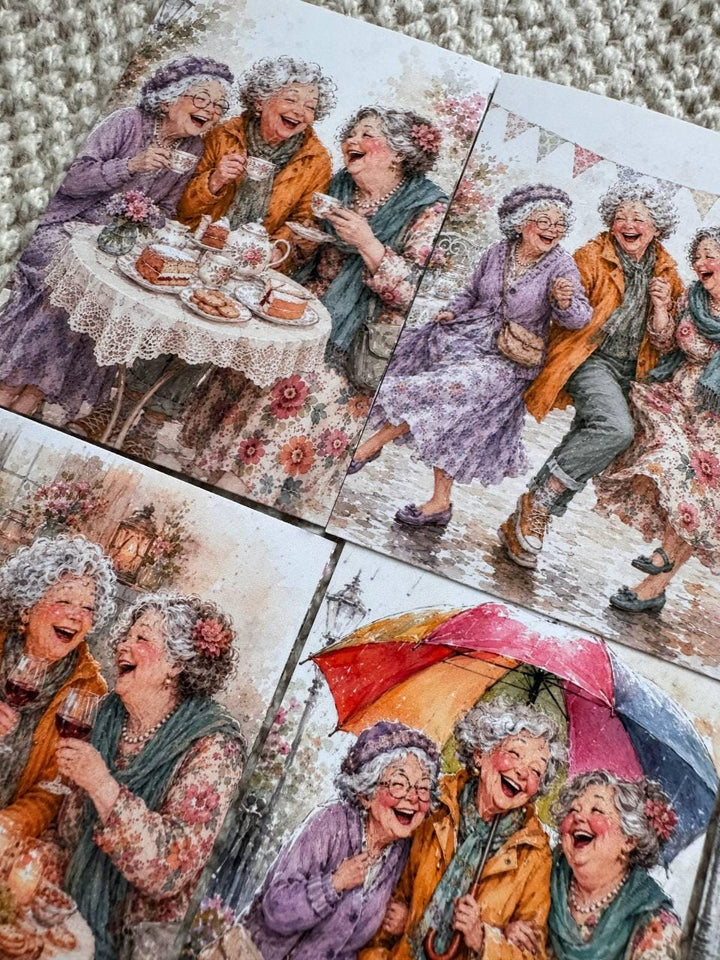 Vintage Friendship Stickers Set of 16, Happy Grandmas Watercolor Stickers, Junk Journal, Scrapbook, Handmade in the UK Decor