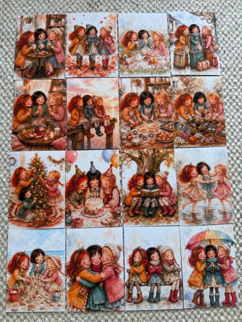 Vintage Friendship Girls Stickers Set of 16, Cozy Watercolor Best Friends Stickers, Junk Journal, Handmade in the UK Decor