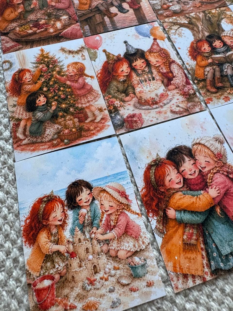 Vintage Friendship Girls Stickers Set of 16, Cozy Watercolor Best Friends Stickers, Junk Journal, Handmade in the UK Decor