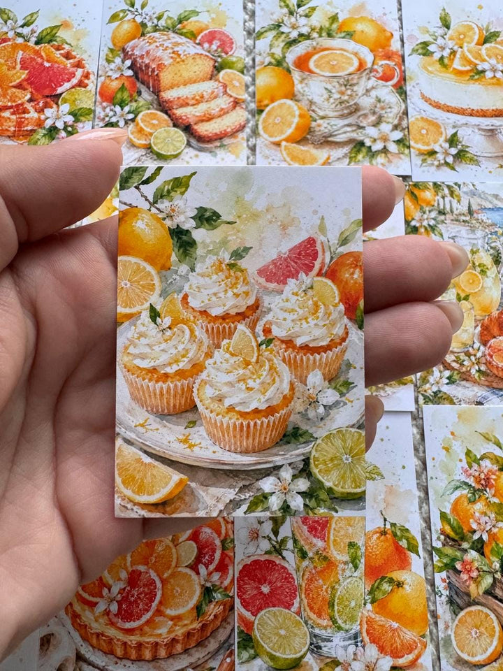 Citrus Dessert Stickers Set of 16, Watercolor Lemon Cake & Orange Bakery Stickers, Junk Journal, Handmade in the UK Decor