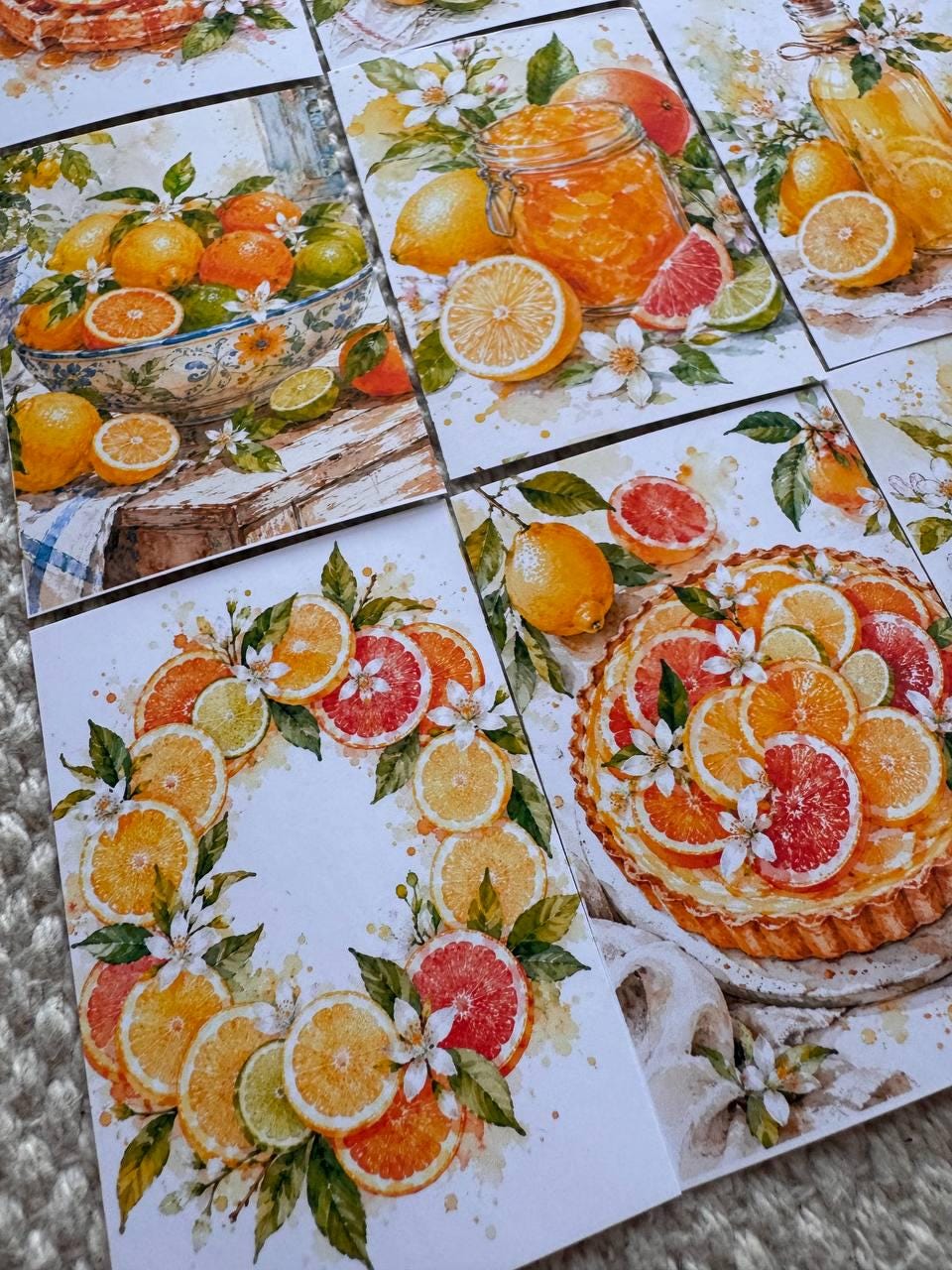 Citrus Dessert Stickers Set of 16, Watercolor Lemon Cake & Orange Bakery Stickers, Junk Journal, Handmade in the UK Decor