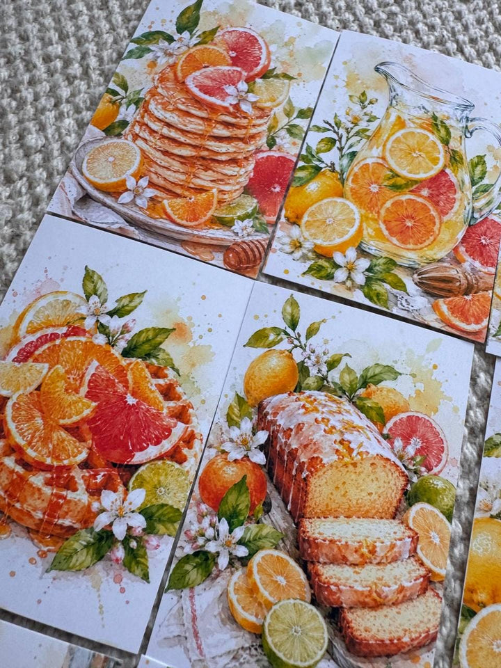 Citrus Dessert Stickers Set of 16, Watercolor Lemon Cake & Orange Bakery Stickers, Junk Journal, Handmade in the UK Decor
