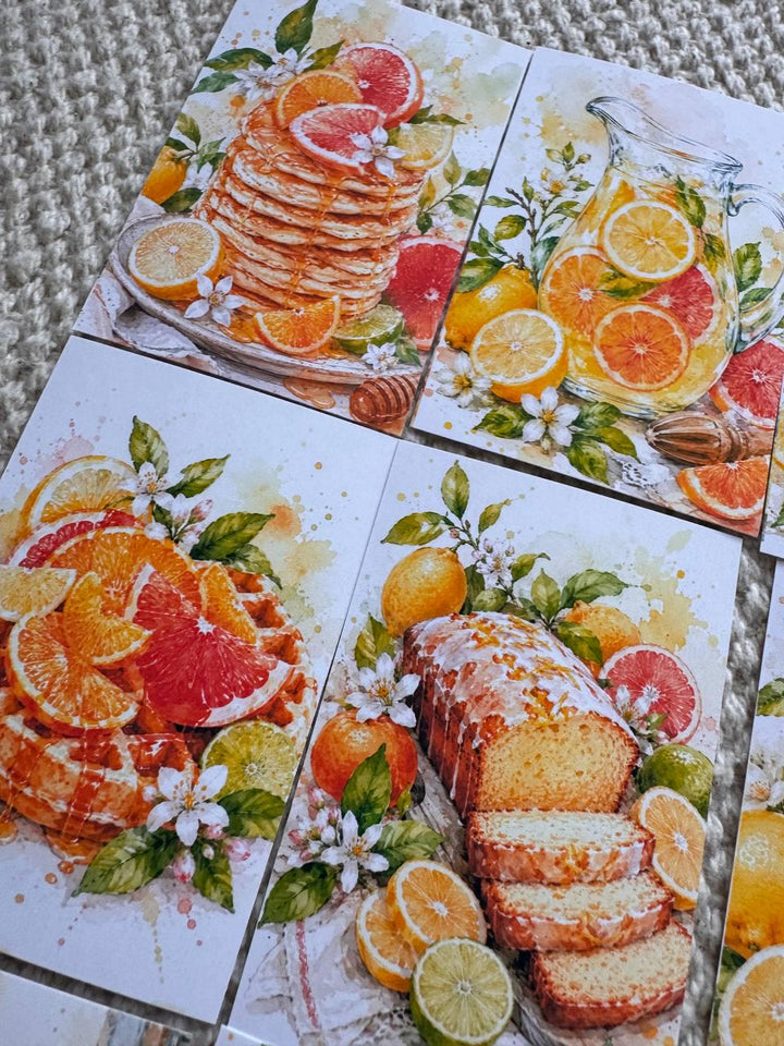 Citrus Dessert Stickers Set of 16, Watercolor Lemon Cake & Orange Bakery Stickers, Junk Journal, Handmade in the UK Decor