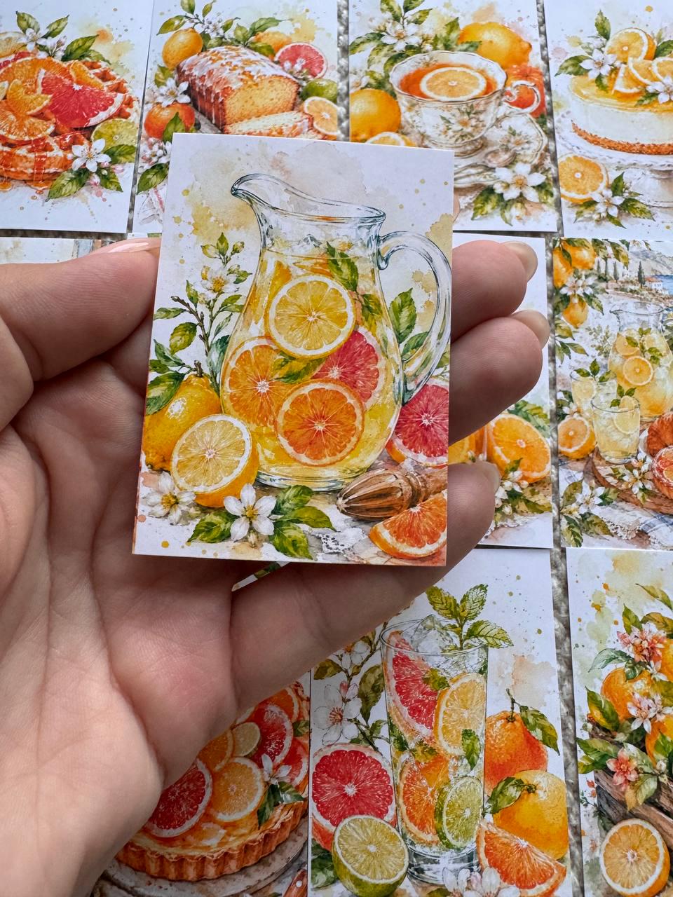 Citrus Dessert Stickers Set of 16, Watercolor Lemon Cake & Orange Bakery Stickers, Junk Journal, Handmade in the UK Decor