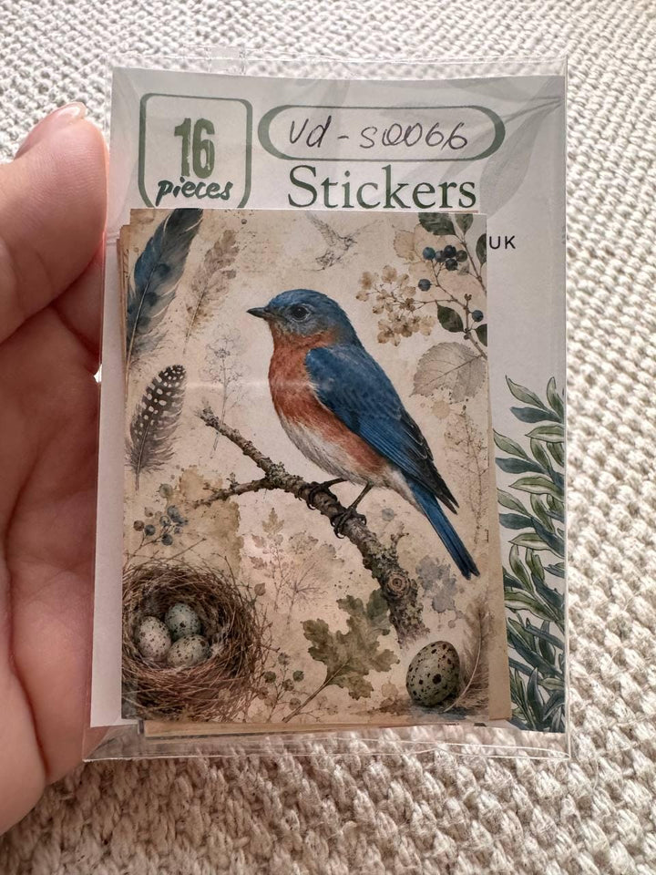 Vintage Bird Stickers Set of 16, British Garden Birds Watercolor Stickers, Nature Junk Journal, Handmade in the UK Decor Gift