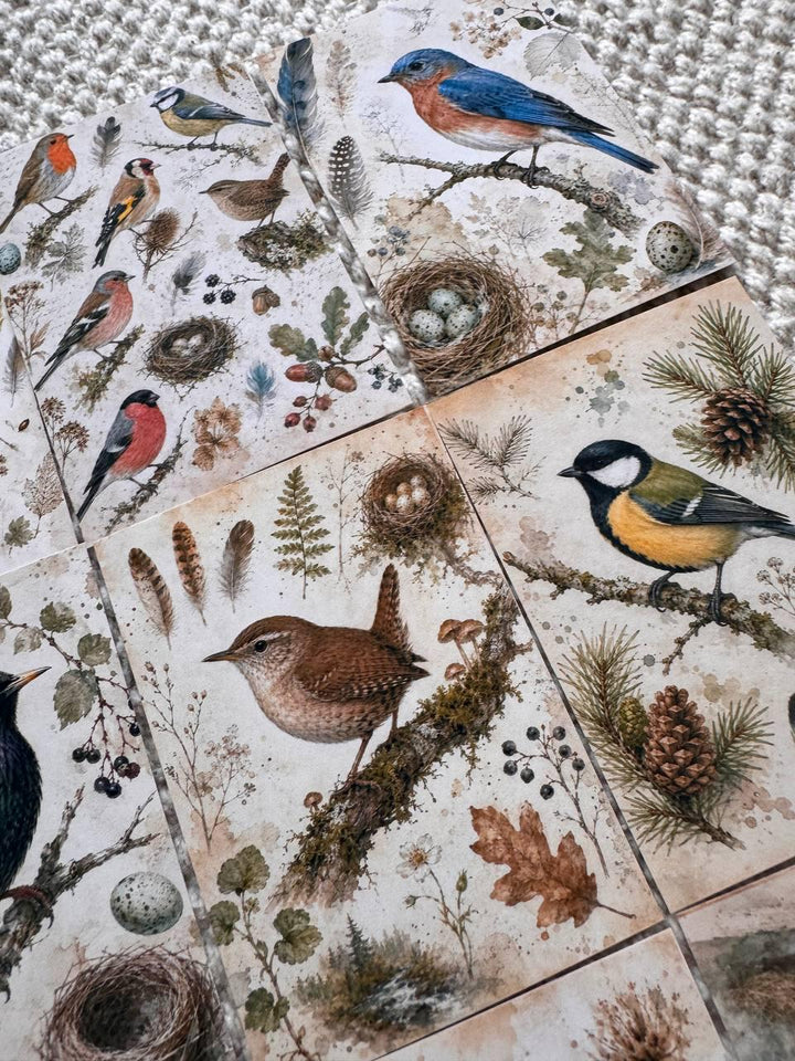 Vintage Bird Stickers Set of 16, British Garden Birds Watercolor Stickers, Nature Junk Journal, Handmade in the UK Decor Gift
