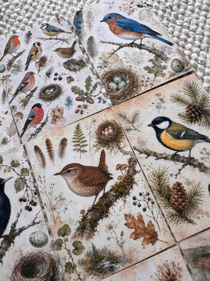 Vintage Bird Stickers Set of 16, British Garden Birds Watercolor Stickers, Nature Junk Journal, Handmade in the UK Decor Gift