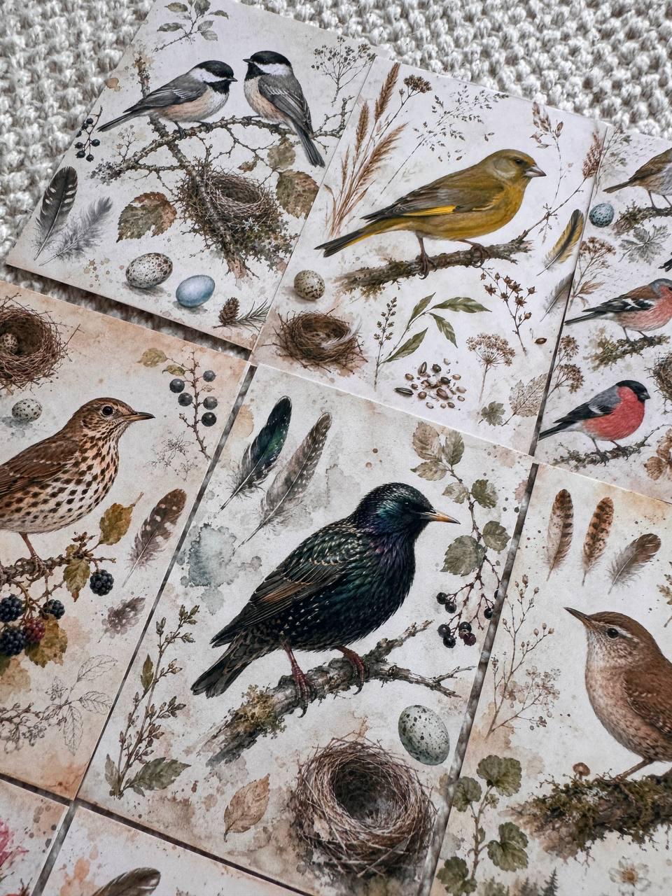 Vintage Bird Stickers Set of 16, British Garden Birds Watercolor Stickers, Nature Junk Journal, Handmade in the UK Decor Gift