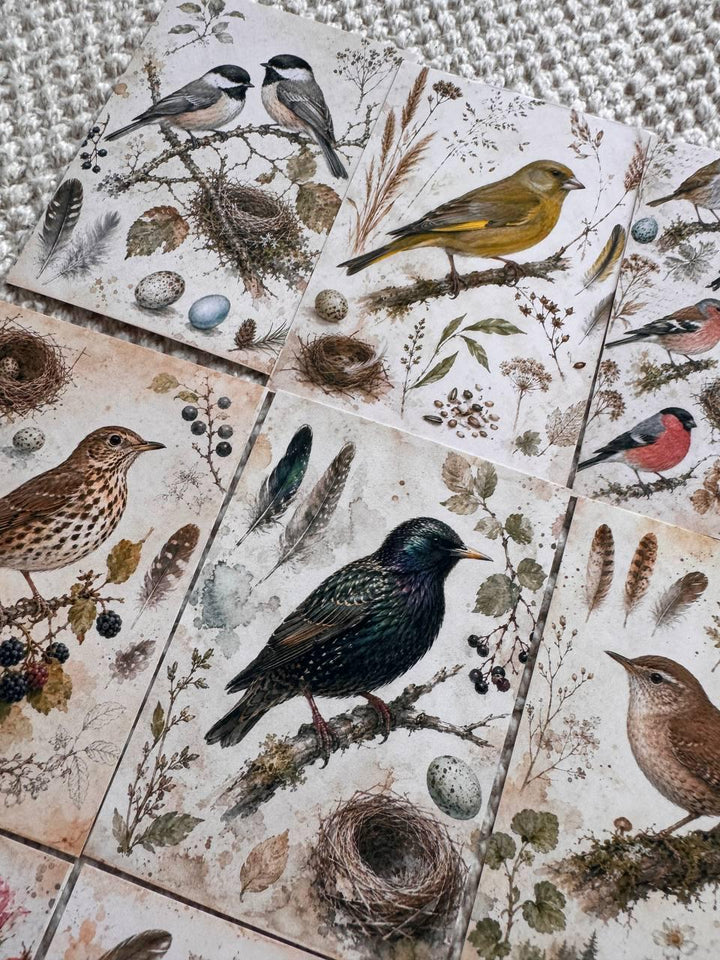 Vintage Bird Stickers Set of 16, British Garden Birds Watercolor Stickers, Nature Junk Journal, Handmade in the UK Decor Gift