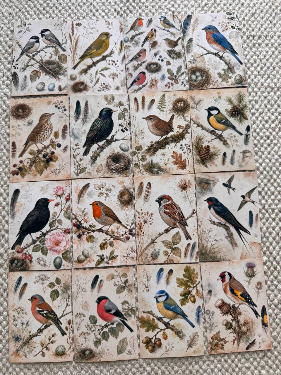 Vintage Bird Stickers Set of 16, British Garden Birds Watercolor Stickers, Nature Junk Journal, Handmade in the UK Decor Gift