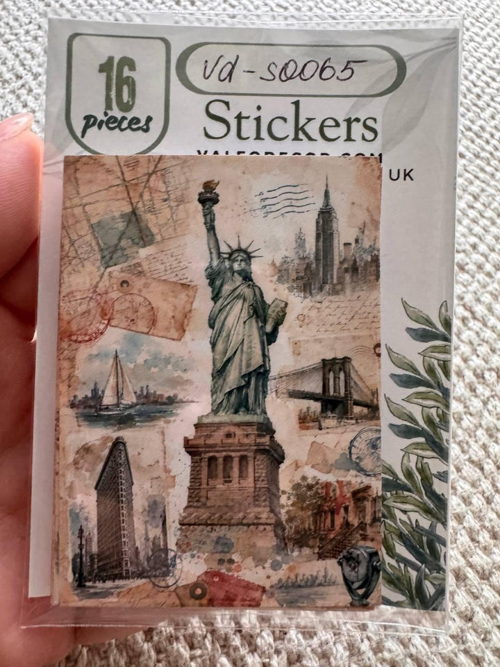 Vintage New York Stickers Set of 16, NYC Travel Watercolor Stickers, Statue of Liberty Journal Stickers, Handmade in the UK