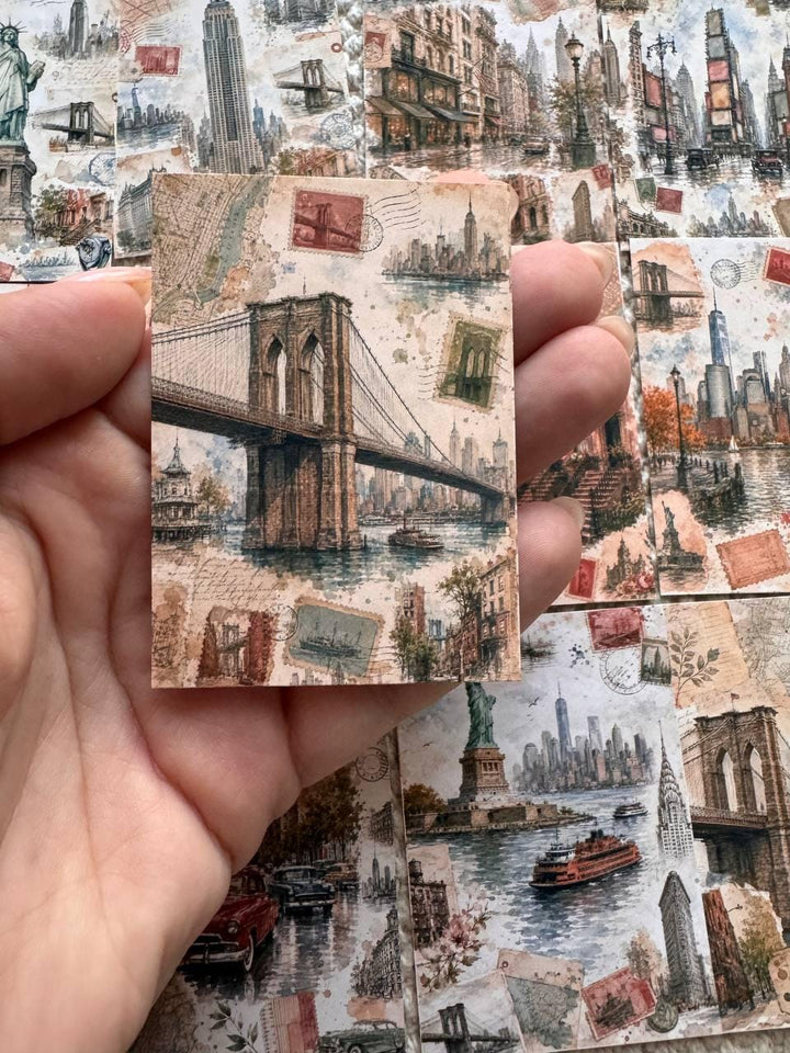 Vintage New York Stickers Set of 16, NYC Travel Watercolor Stickers, Statue of Liberty Journal Stickers, Handmade in the UK